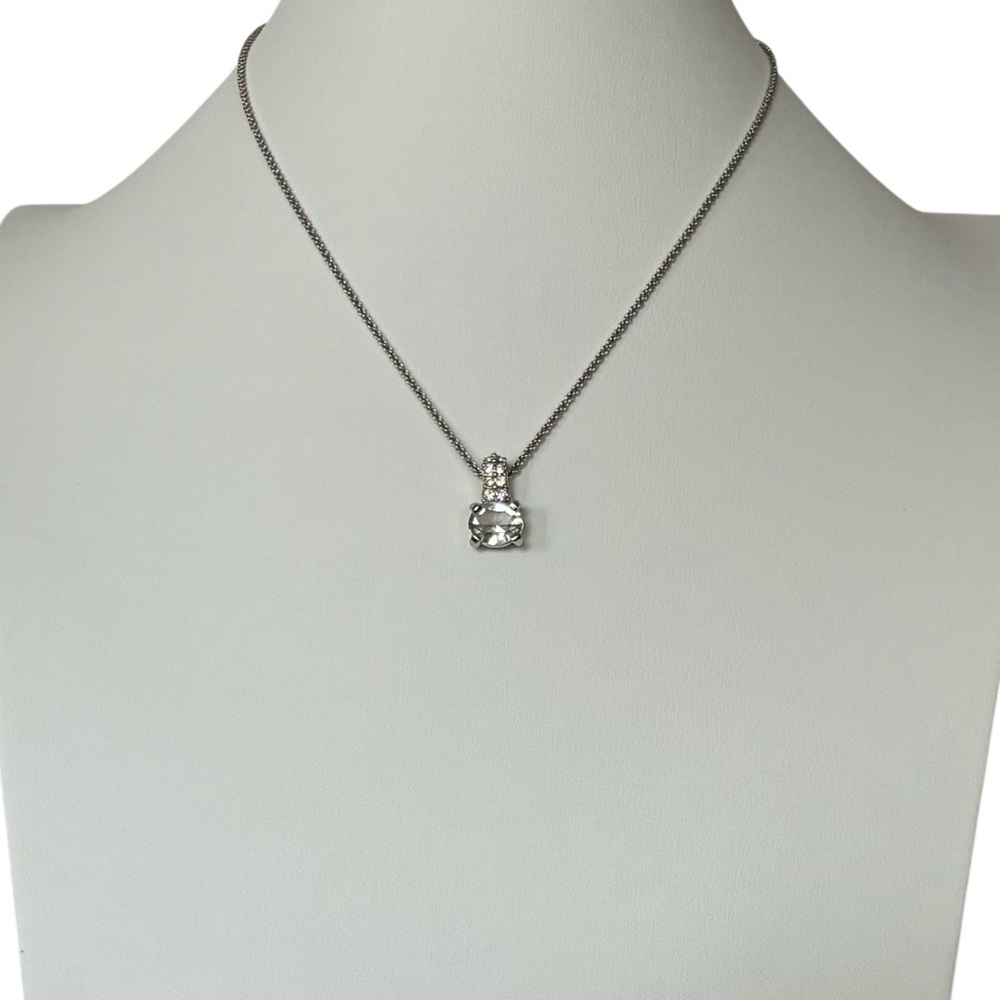 Swarovski Signed Swan Silver-Tone Oval Crystal Pendant Necklace - Picture 2 of 11